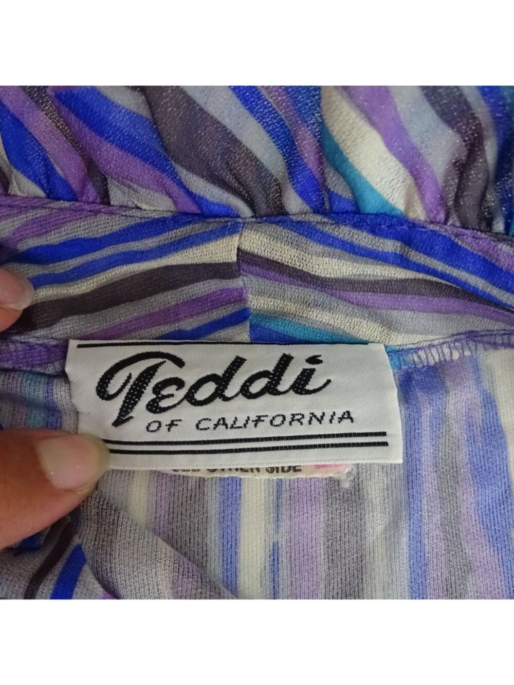 Vintage 80s Teddi Of California Multicolor Stripe Ruffle Blouse Size 18 Office - Picture 6 of 11